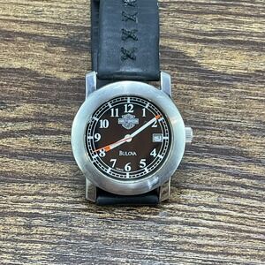 BULOVA Vintage Gent's Wristwatch Harley Davidson Watch Leather Band New Battery
